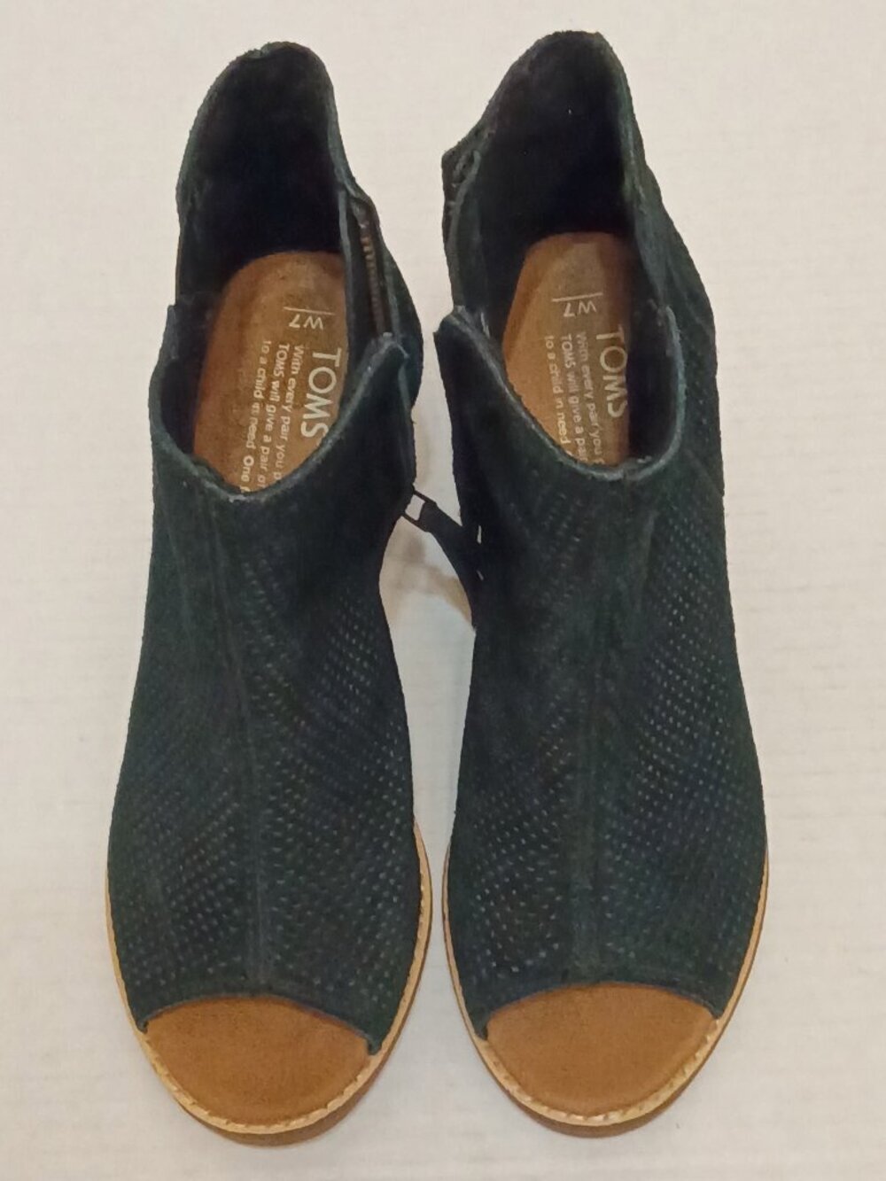 TOMS Black Suede Majorca Peep Toe Ankle Booties Women's Size 7